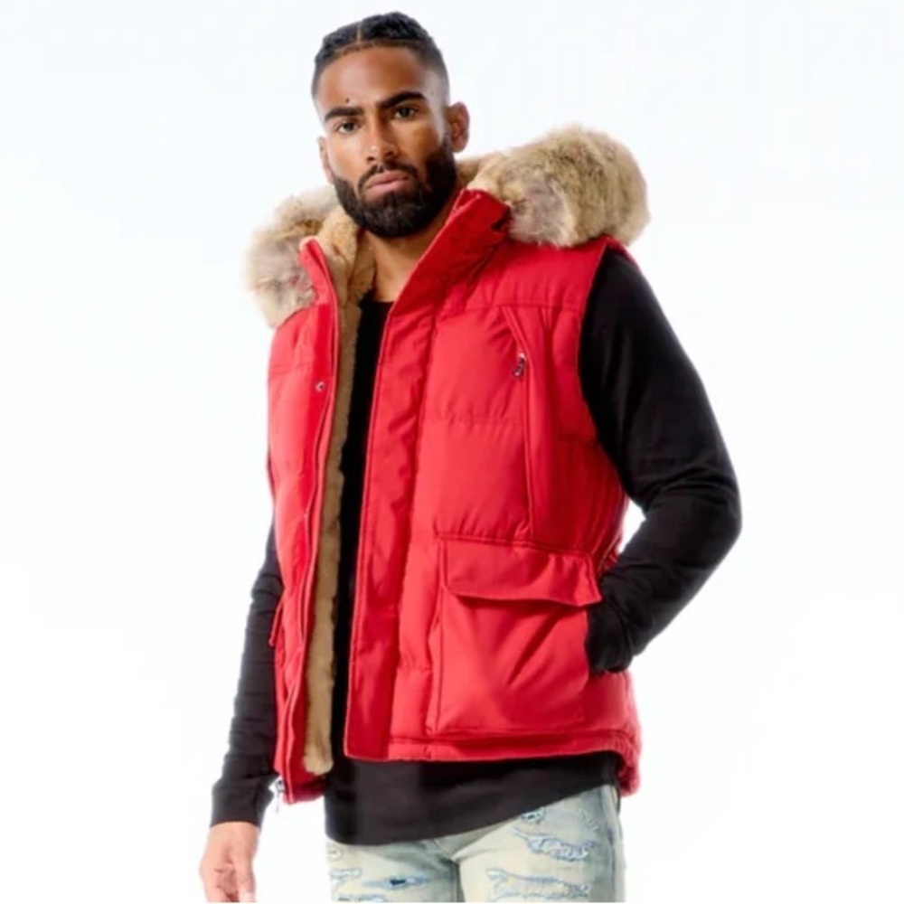 Jordan Craig Legacy Men's Yukon Fur Lined Hooded Puffer Vest in red 4XL - Picture 3 of 13